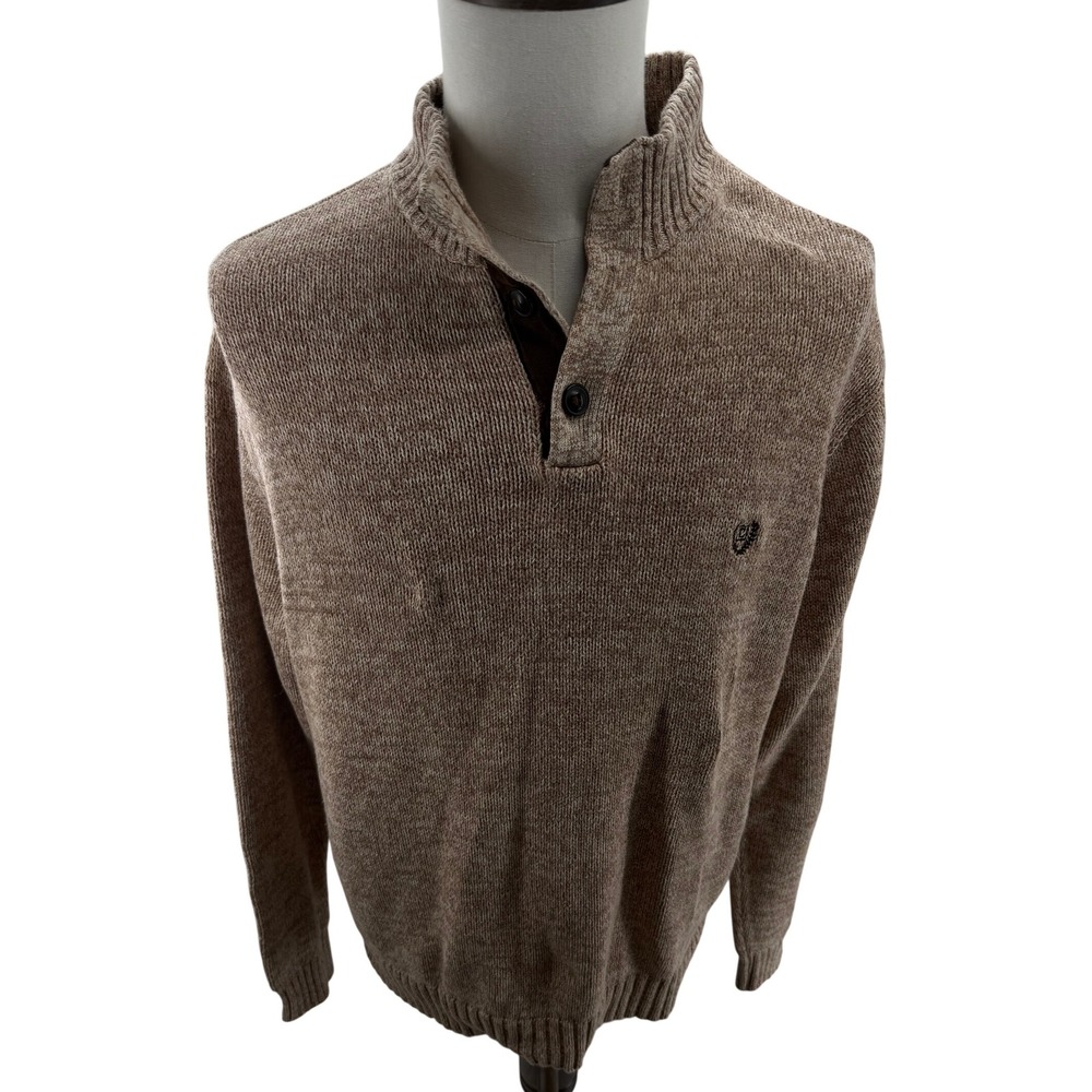 CHAPS Mock Neck Brown‎ Knit Sweater Elbow Patches Mens XLarge